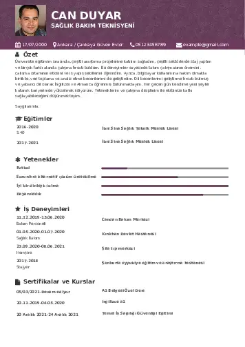 Hasta Bakıcı Cv Örnekleri cv indir